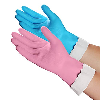 HSL Latex-Free Cleaning Gloves, Cotton Flocked Liner, 2 Pairs, Medium - color: Blue+pink, size: Medium (Pack of 2)
