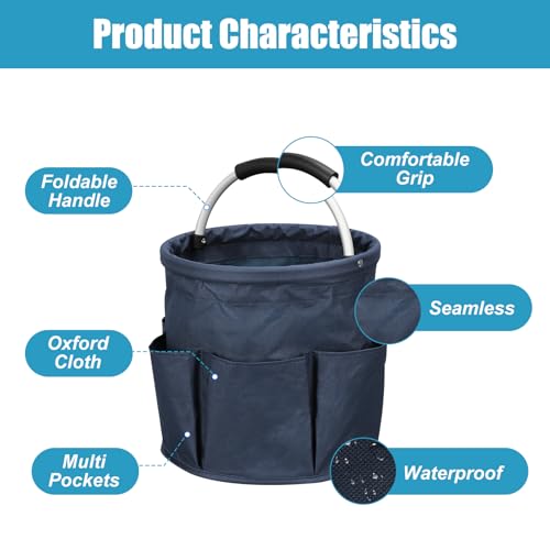 17L Cleaning Caddy, Portable Cleaning Supply Bucket, 6 Pockets Foldable Cleaning Supplies Organizer with Handle, Cleaning Caddy Bag for Cleaning Products (Navy Blue) - color: Navy Blue