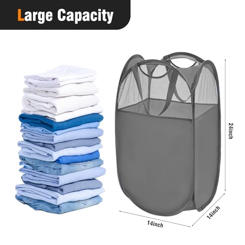 TECHMILLY Pop Up Foldable Laundry Basket, Mesh Laundry Hamper with Reinforced Handles for Dirty Clothes Storage in Dorm, Laundry Room, Bathroom, Grey(Fabric), 2 Pack - color: Grey(fabric), size: 2 Pack