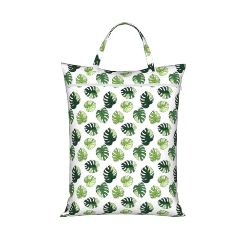 Monstera Leaves Travel Laundry Bag Washable Dirty Clothes Bag for Gym - color: Monstera Leaves