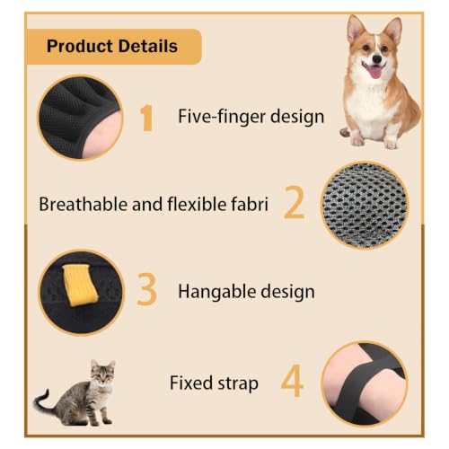 Pet Hair Removal Glove with Electrostatic Technology, Pet Hair Gloves for Dogs and Cats, Washable Pet Hair Remover Tool for Sofas, Carpets, Car Seats and Bedding - color: black
