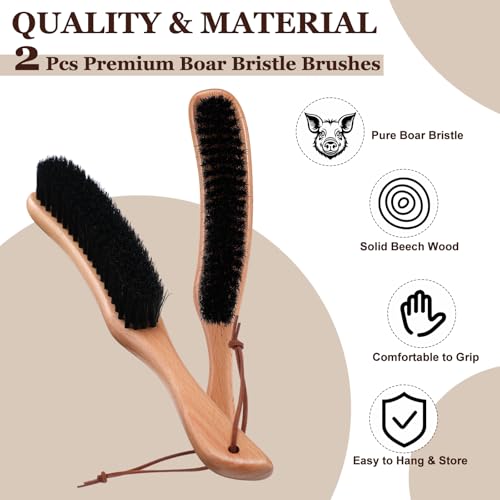 Bokon 2 Pcs Lint Brushes for Clothes with Boar Bristle Beech Wood Handle - color: Black