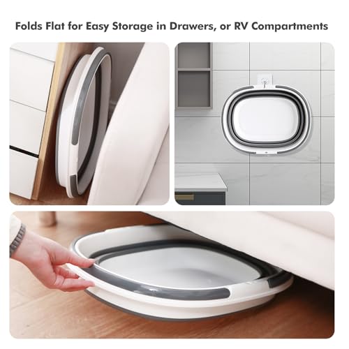 Collapsible Mop Bucket with Handles 7.4 Gallon Foldable Tub for Cleaning Large Silicone Pop Up Buckets Portable Collapse Camping Car Wash Basket for Space-Saving Storage - size: 7.4 Gallon - Bucket