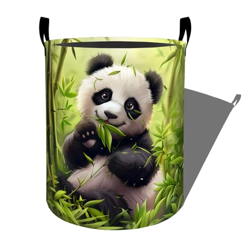 Playful Panda in Greenery Forest Laundry Basket, Dorm Nursery Foldable Laundry Hamper Organizer for Bathroom Decor, Toy Clothes Storage Box for Bedroom 19.7x15.7 Inch - style: Panda32