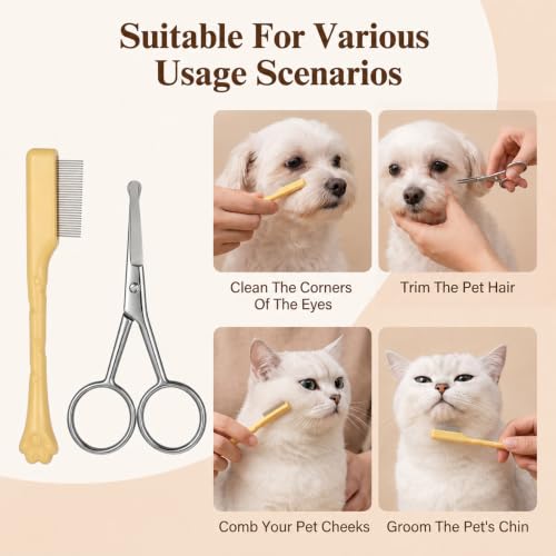 Pet Eye Comb and Scissors Set, Tear Stain Remover for Dogs Cats