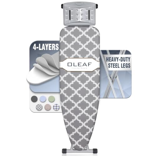 oleaf Ironing Board with Cover and Thicken Pad Height Adjustable Full Size Foldable Iron Board with Iron Rest, Stable Steel Legs, Metal Construction, Heat Resistant, Gray and White Checkered - color: Gray and White Checkered
