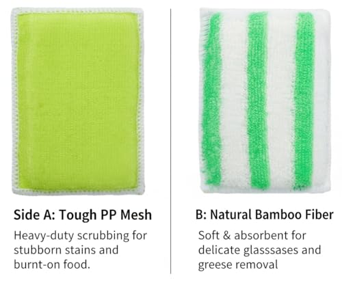 Scrub Sponges for Dishes, Non-Scratch Scrubbing Sponges for Kitchen - Dual-Sided Scouring Pads for Heavy Duty Cleaning - Sustainable Cellulose & Durable Fiber (12Pack)