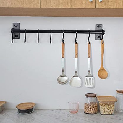 Dseap Kitchen Utensil Holder Hanger, Pot and Pan Rack Wall Mounted, Kitchen Rail with 8 Hooks for Hanging Cooking Utensils, Mugs, Spoons, Wall Mounted, Black - color: Black