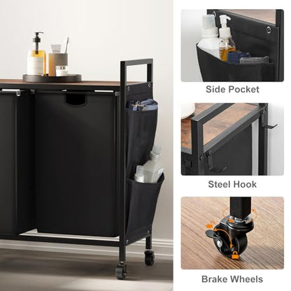 WOWLIVE Double Laundry Hamper with Wheels, Rolling Laundry Basket Organizer - color: Black, size: 110l (30.0 x 13 x 32 Inches)