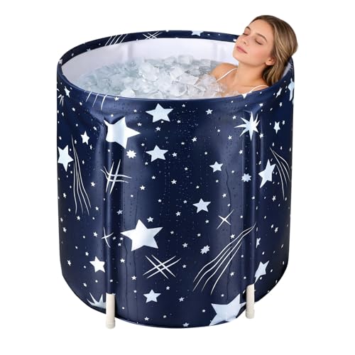 Portable Foldable Bathtub, Collapsible Adult Bath Tub for Hot SPA and Ice Bath, Space-Saving Storage, Durable PVC Material (Starry Sky B, 27inch) - color: Starry Sky B