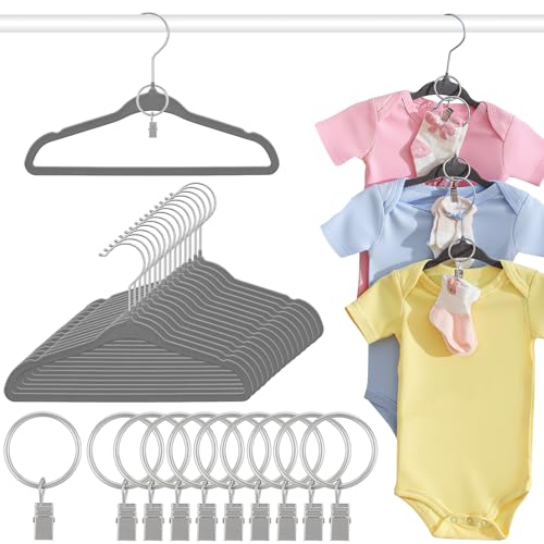 Hsei 25 Pack Baby Velvet Hangers with Ring Clips 11.02 Inch