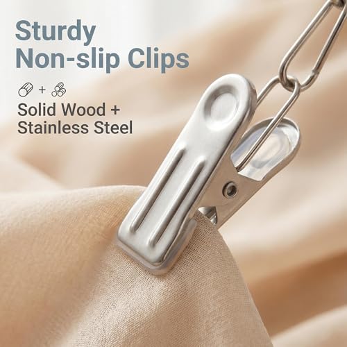 Pure Wood Rotating Closet Organizer with 12 Clips, Legging Hangers for Closet Organizer- 360 Rotating Metal Clips with Silicone Lining, Space Saving Hanging for Jeans Skirts Socks (1)