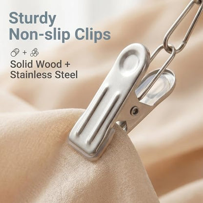 Pure Wood Rotating Closet Organizer with 12 Clips, Legging Hangers for Closet Organizer- 360 Rotating Metal Clips with Silicone Lining, Space Saving Hanging for Jeans Skirts Socks (1)