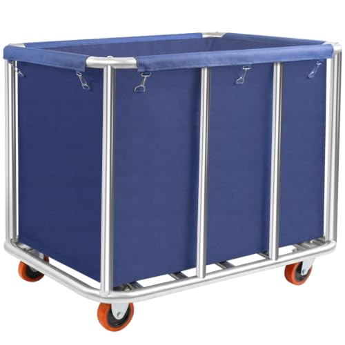 420L Commercial Rolling Laundry Cart, 440lbs Heavy Duty Steel Hamper, Blue