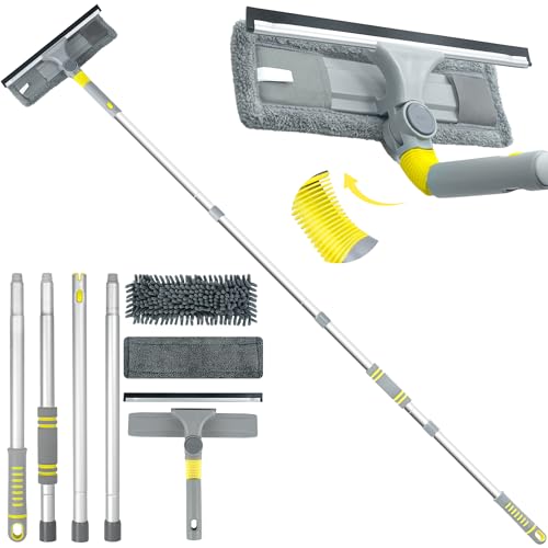 JEHONN Window Cleaning Squeegee Kit, 64 inches Tall Professional Shower Glass Washing Equipment, 3 in 1 Wall Cleaner Duster with Extension Pole for Home Indoor Outdoor Mirror Car Windshield