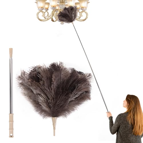 Extendable 94.5 Inch Ostrich Feather Duster with Extension Used for Home Cleaning Ceilings Furniture Fans Washable（210cm Telescopic Rod,Grey） - color: Gray, size: 94Inch