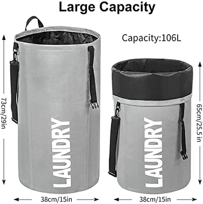 Chrislley 106L Collapsible Laundry Basket, Laundry Backpack, Laundry Bag - color: grey