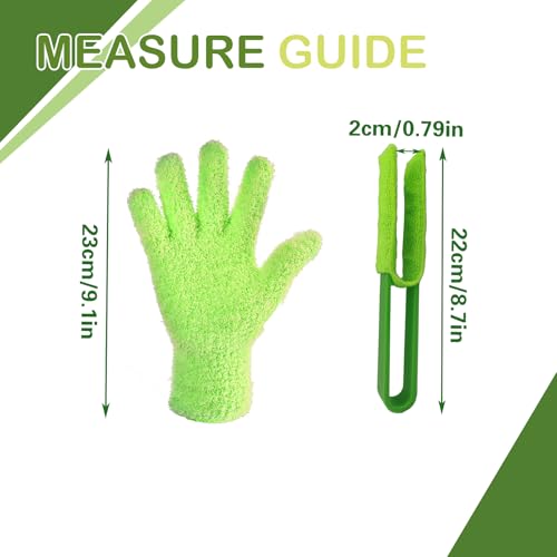 Plant Leaf Cleaning Set Include 1 Dusting Glove and 1 Leaf Cleaner Tong with 2 Separate Cloth Covers, Washable Reusable Microfiber Sleeves and Gloves, for House Plants, Window Blind