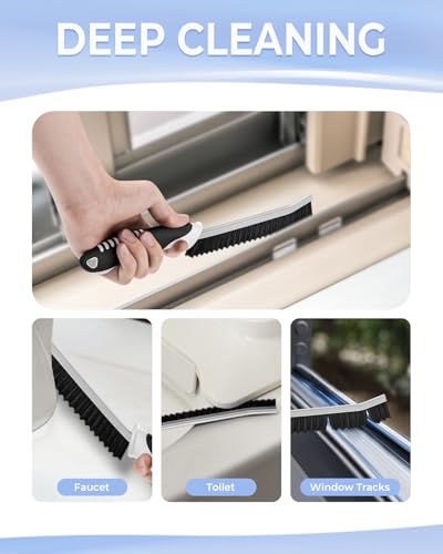 Cleangor Crevice Cleaning Brushes, Serrated Scrub Brush Tool for Hard to Reach Tight Space, Cleaner Brushes, Cleaning Supplies, Home Essentials for Shower, Bathroom, Kitchen, Window, Toilet, Sink