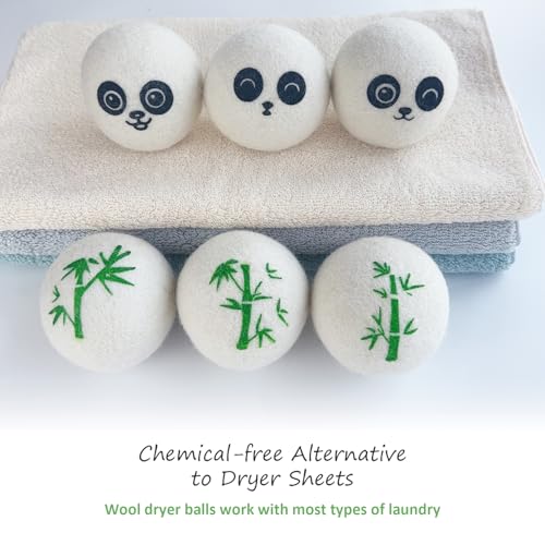 Wool Dryer Balls Laundry Reusable, 100% Natural New Zealand Wool Balls for Dryer, 6 in 1 Pack (Panda)