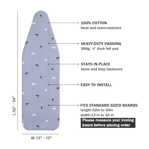 Ironing Board Cover and Pad Standard Size 15 x 54,3 Pairs of Hook and Loop Fastener Straps,Elastic Edges,2 Layers Ironing Board Cover with Thick Padding (Pattern A) - color: Pattern a