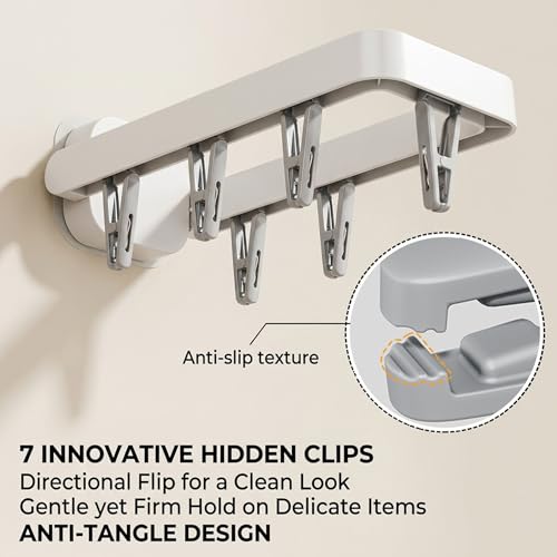 Wall Mounted Drying Rack with 7 Hidden Clips for Sock&Underwear-Pink 2Pack - color: Pink-2 Pcs