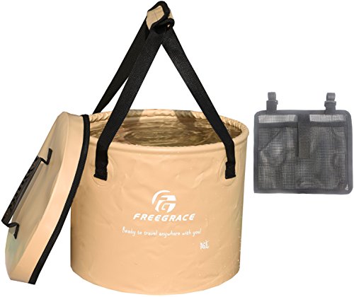 Freegrace Collapsible Water Bucket with Lid 10L Portable Camping Wash Basin - color: Khaki, size: 10L