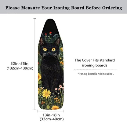 Iron Board Cover,Black Cat Flower 15x54 Inch Standard Ironing Board Cover with Elastic Edge,Home Decoration Table Top Ironing Board Cover - color: Black Cat Flower Print