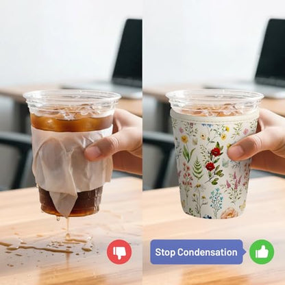 Iced Coffee Sleeve Reusable Neoprene Cup Sleeves, Floral - color: Floral