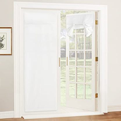 RYB HOME Linen Blended French Door Curtains, Self Adhesive Shades - color: White, size: 30"W x 80"L (Pack of 1)