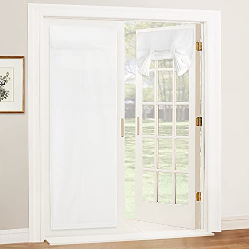 RYB HOME Linen Blended French Door Curtains, Self Adhesive Shades - color: White, size: 30"W x 80"L (Pack of 1)