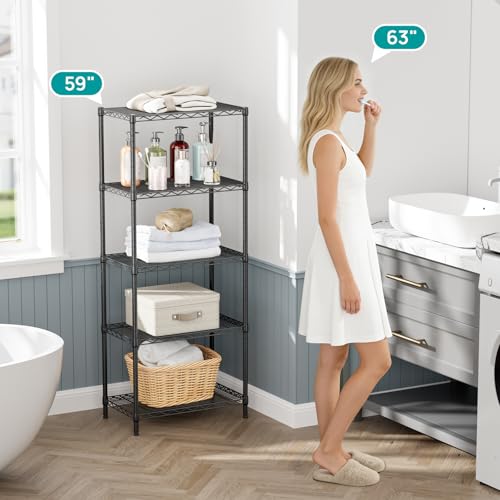 SINGAYE 5 Metal Shelves Wire Shelving Storage Shelf Adjustable Unit Pantry - color: Black, size: 5 Tier 14"Dx24"Wx59.5"H