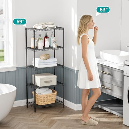 SINGAYE 5 Metal Shelves Wire Shelving Storage Shelf Adjustable Unit Pantry - color: Black, size: 5 Tier 14"Dx24"Wx59.5"H