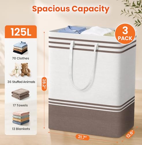 TranquilRelax 3-Pack Laundry Basket, Laundry Hamper, Khaki-125L - color: Khaki, size: 125L