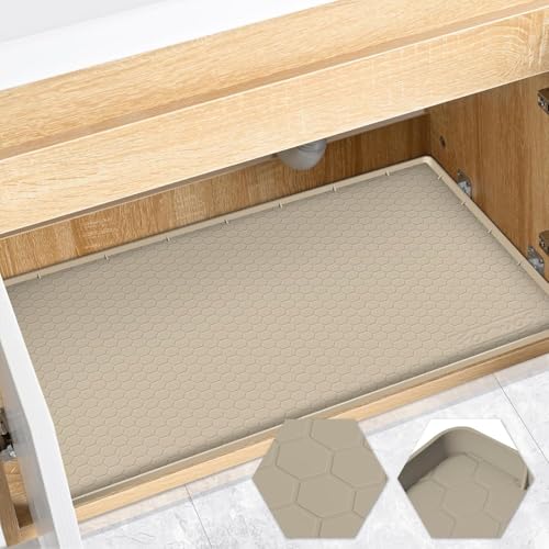 Silicone Under Sink Mat, 34"x19", Waterproof Cabinet Liner, Khaki - color: Khaki, size: 19"W x 34"L