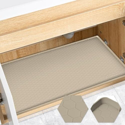 Silicone Under Sink Mat, 34"x19", Waterproof Cabinet Liner, Khaki - color: Khaki, size: 19"W x 34"L