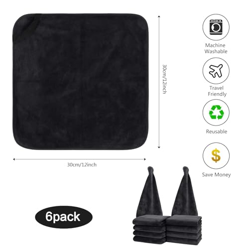 SINLAND Microfiber Facial Cloths Fast Drying Washcloth 12inch x 12inch Absorbent Face Wash Cloth Soft Makeup Remover Cloths - color: Black-1, size: 1 Count (Pack of 10)