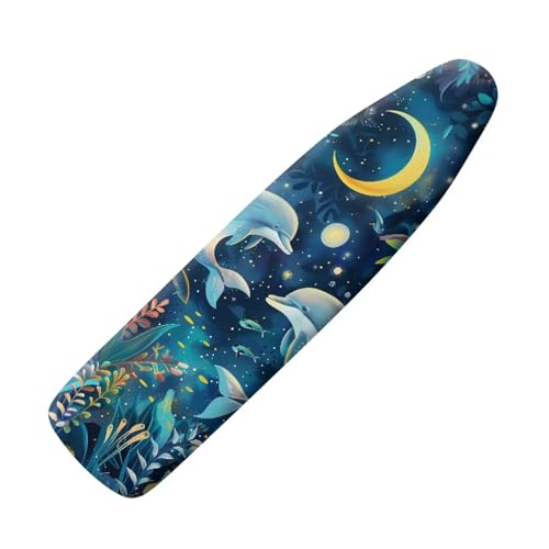 Dolphin Ironing Board Cover and Pad, Stain Resistant and Scorch, Smooth Iron, Easy Installation Ironing Board Cover with Moon - color: Dolphin Moon
