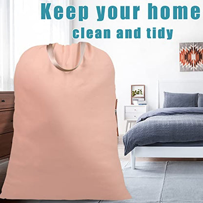 LOLOMLO Extra Large Canvas Laundry Bags with Handles & Drawstring Closure, Heavy Duty Tears Resistant Clothes Storage Travel Bags, Machine Washable Multi Use Laundry Bag liner for Laundry Hamper - color: Light Pink