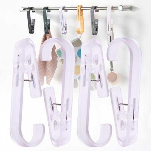 iBetterLife Laundry Hooks Hanging Clips - 4Pcs Heavy Duty Outdoor Clothes Pins, Closet Organizer Single Clip Hangers Clamps Socks Boot Bras Underwear Kids Towels for Bathroom Wardrobe Kitchen Office - color: Clear, 4 Pack, a Shaped Laundry Hooks Hanging C