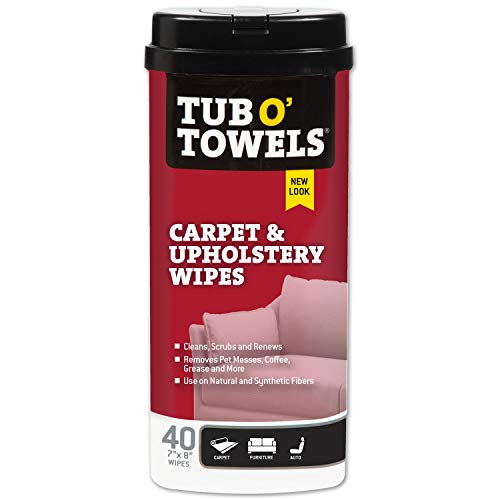 Tub O' Towels Carpet & Upholstery Cleaning Wipes – 7 x 8 Pre-Moistened Multi Surface Fabric Cleaning Wipes, 40 Count for Carpet, Rugs & Furniture - style: 1-Pack