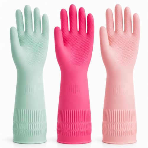 Rubber Dishwashing Gloves, Reusable Cleaning Gloves with Long Cuffs - color: Colors, size: Large