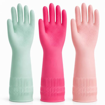 Rubber Dishwashing Gloves, Reusable Cleaning Gloves with Long Cuffs - color: Colors, size: Small