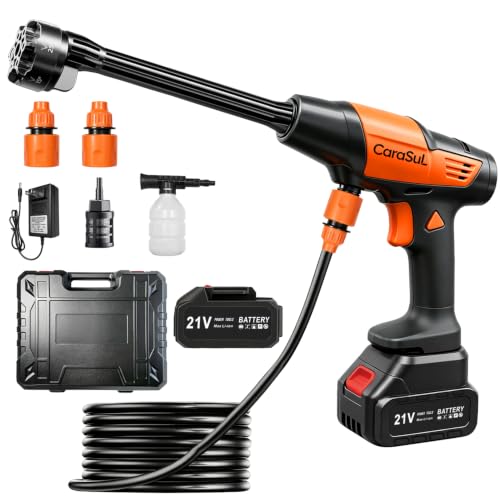 Cordless Portable Car Washer, 1200 PSI Max Power Washer with 21V 4.0Ah Large Capacity Battery, Lightweight Car Pressure Washer with Safety Lock, Storage Case & 6-in-1 Nozzle for Car/Garden/Home/Patio - color: Oranger