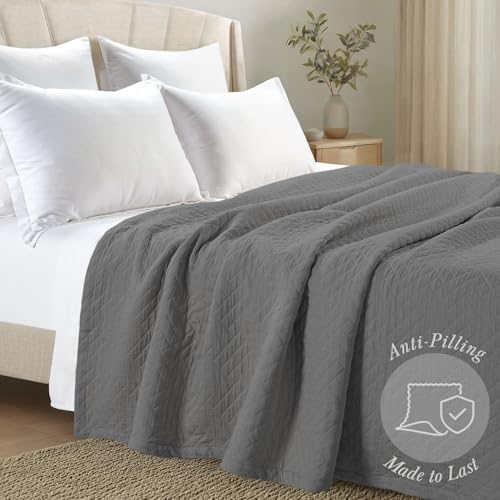 Threadmill Cotton Twin Coverlet Blanket, Jacquard, Dark Grey, 350GSM, 68x90 - color: Classic Dark Grey, size: Twin / Twin-XL