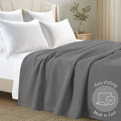 Threadmill Cotton Twin Coverlet Blanket, Jacquard, Dark Grey, 350GSM, 68x90 - color: Classic Dark Grey, size: Twin / Twin-XL