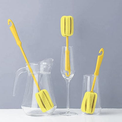 4PCS Yellow Soft Sponge Bottle Cleaning Brush Plastic Handle Cup Brush Scrubber Washing Brush vase Bottle Pot Cleaner（2 Size 10”15”） - color: Yellow