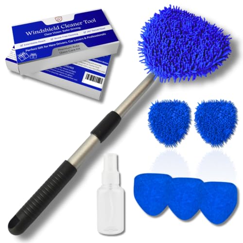 Windshield Cleaner Tool for Inside Car Windows, 6 Microfiber Pads