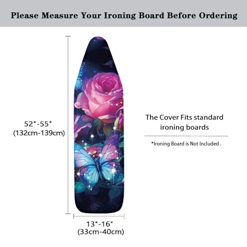 Butterfly Rose Ironing Board Cover Universal Stretchy Stain Reisstant Cover for Ironing Board with Adjustable Straps Ironing Board Accessories - color: Butterfly Rose 1