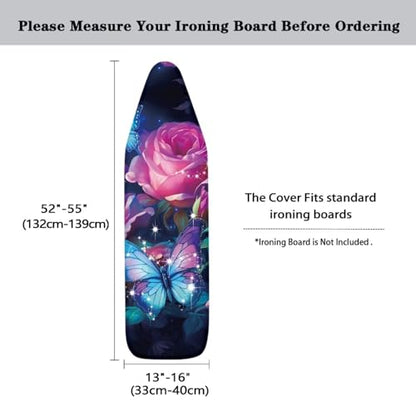Butterfly Rose Ironing Board Cover Universal Stretchy Stain Reisstant Cover for Ironing Board with Adjustable Straps Ironing Board Accessories - color: Butterfly Rose 1
